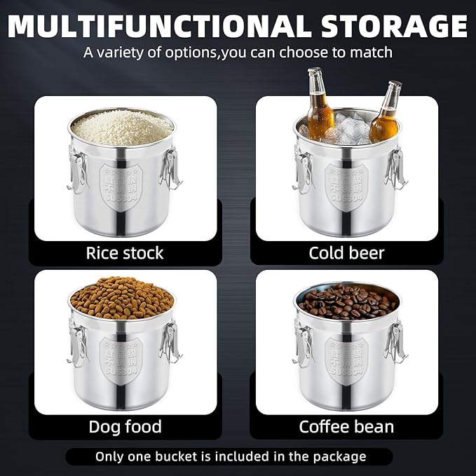 12L/3.2 Gal 304 Stainless Steel Food Containers 404 Oz Stainless Container with Lid and Lock Airtight Canister for Storage 304 Stainless Steel Food Storage Containers Stainless Bucket