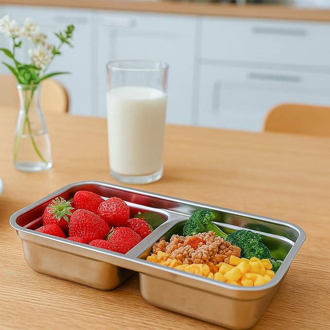 6 Pack Grab and Go Snack Containers, Stainless Steel Reusable Double Compartment Snack Box Containers with Lids Dishwasher Safe Travel & Outdoor Camping Portable Food Storage (6 Pack Sliver)