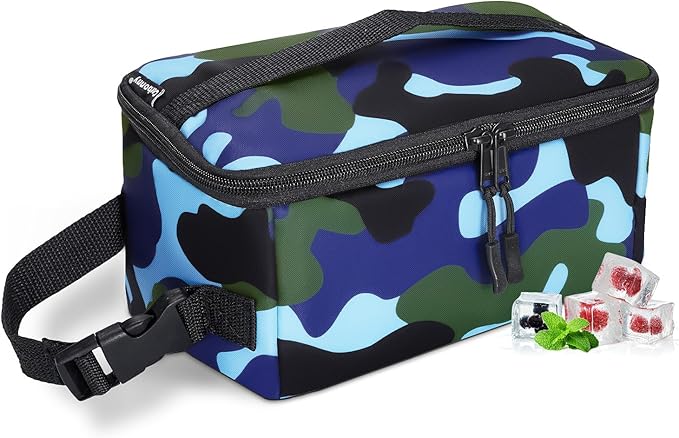 Cerbonny Small Lunch Box for Kids/Adult, Mini Cooler Bag with Buckle Handle, Insulated Cooler Bag for Work/School Travel, Camo