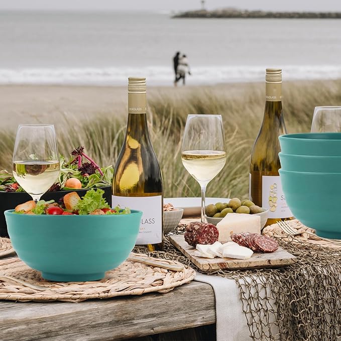 Wheat Straw Large Bowls 60 OZ, Popcorn bowl Bowls Set of 6, Unbreakable and Lightweight Large Serving Bowl for Kitchen, Dorm, Microwave and Dishwasher Safe Big Plastic Bowl Reusable - Green