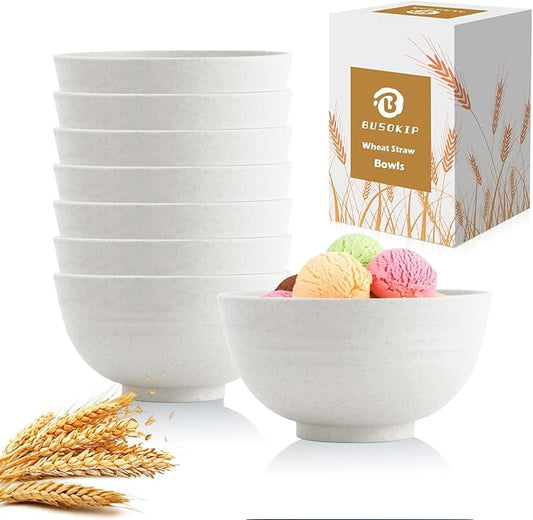 Wheat Straw Bowls Unbreakable Small Bowls Set of 8, Plastic Mini Bowl -10 OZ, Small Serving Bowls for Kitchen, Microwave and Dishwasher Safe for Ice Cream, Snack, Appetizer (White)