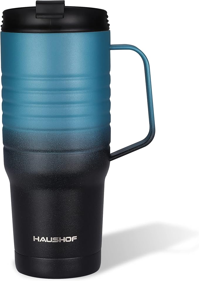 HAUSHOF 24 oz Travel Mug with Handle, Stainless Steel Vacuum Insulated Coffee Travel Mug, Double Wall Travel Mugs with Leakproof Lid, BPA Free