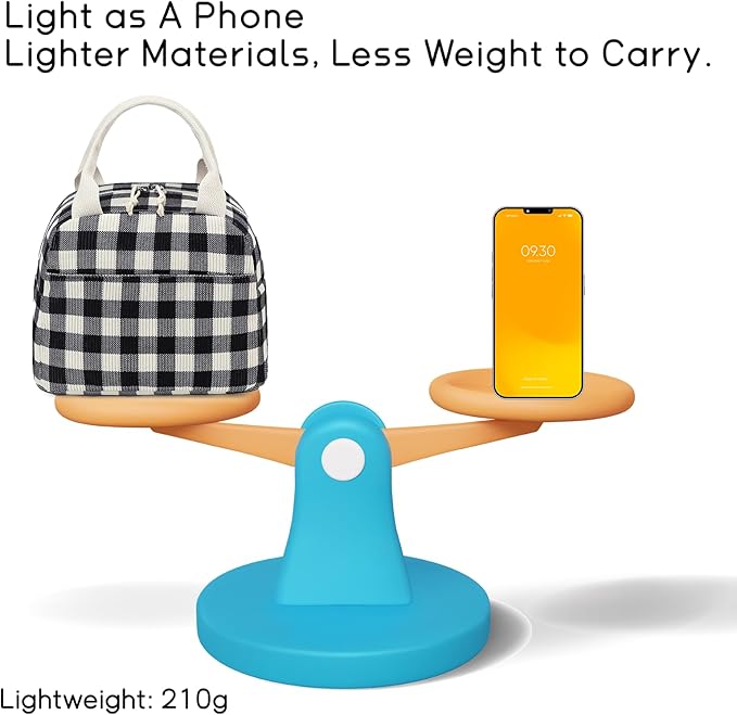 BTOOP Lunch Box for Women Men Cute Corduroy Lunch Bags Large Capacity Insulated Lunch Tote Bag For Work Travel Or Picnic (Black-White-Grey Checkered)