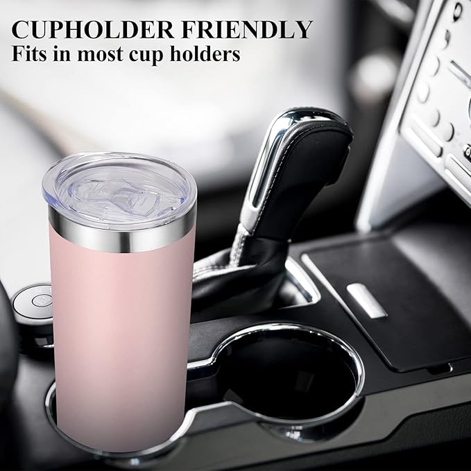 VEGOND Stainless Steel Tumblers Bulk 12 Pack, 20 oz Vacuum Insulated Skinny Tumblers with Lid and Straw, Double Wall Coffee Mug, Travel Water Cup, Light Pink