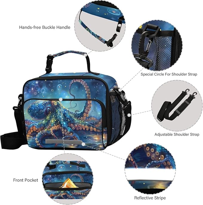 ALAZA Octopus Kids Lunch Box Boys Lunchbox Insulated Reusable Meal Container Lunchbag with Shoulder Strap