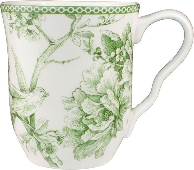 222 Fifth Adelaide Moss 16-Piece Porcelain Dinnerware Set – Service for 4, Plates, Bowls & Mugs, Hand-Applied Decal, Microwave & Dishwasher Safe, for Everyday Dining & Entertainment