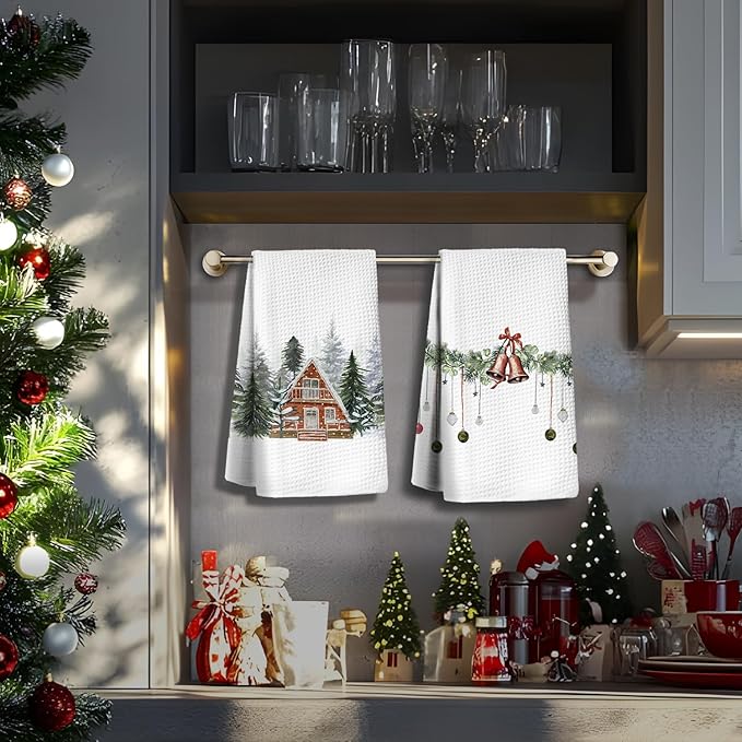 Winter Kitchen Towels Set of 2 - Christmas Dish Cloths, Vintage Hand Towels for Kitchen and Bathroom, Housewarming Gifts for Women, 1624 Inches