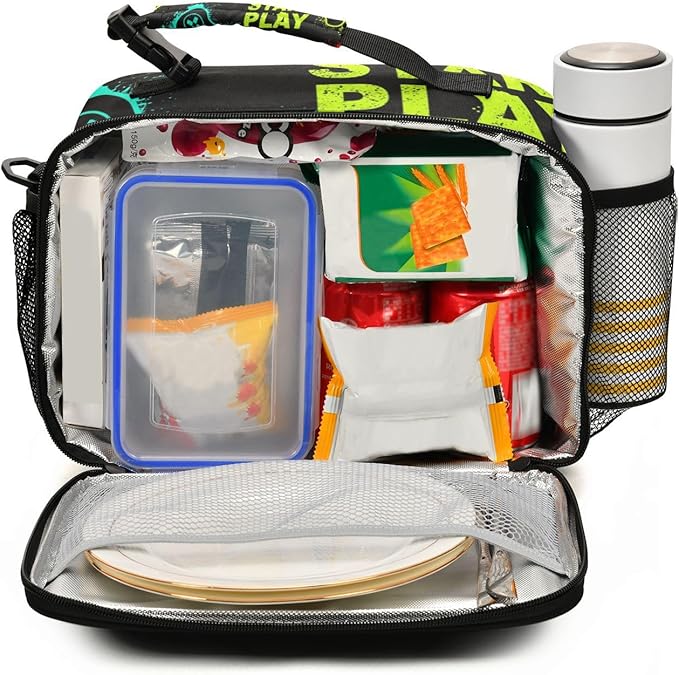 ALAZA Video Game Boys Lunch Box Kids Lunchbox Insulated Reusable Meal Container Lunchbag with Shoulder Strap