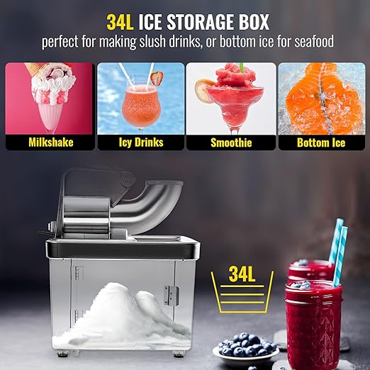VEVOR 110V Commercial Ice Crusher 661LBS/H, ETL Approved 300W Electric Snow Cone Machine with Dual Blades, Stainless Steel Shaved Ice Machine with Safety On/Off Switch for Family, Restaurants, Bars