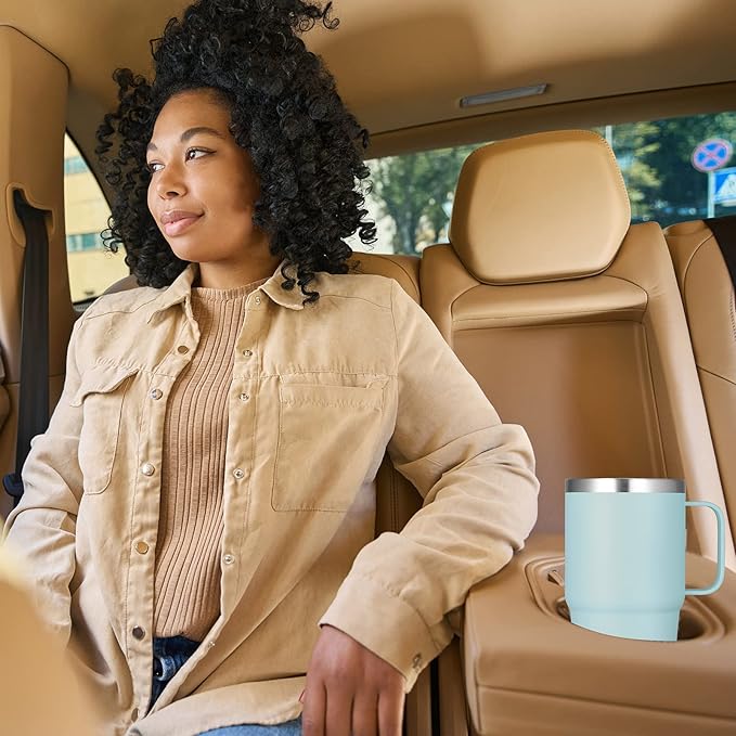 VEGOND 20 oz Tumbler with Handle Lid and Straw, Stainless Steel Insulated Travel Coffee Mug Spill Proof Double Wall Metal Tumbler Cup Keeps Drink Hot and Cold, Mint Green 1 Pack