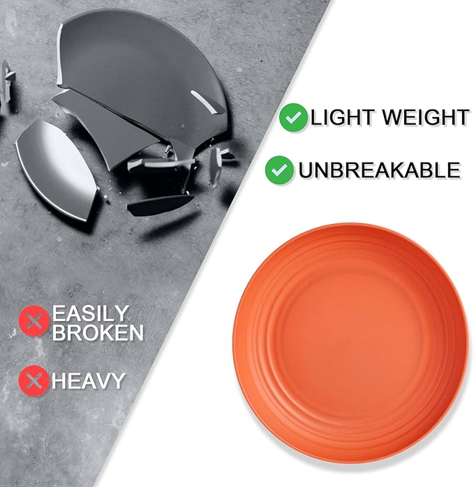 12PCS Unbreakable Dinner Plates, Dishwasher & Microwave Safe Plastic Plates Reusable, Lightweight Wheat Straw Plates for kitchen (Dopamine, 9 IN)