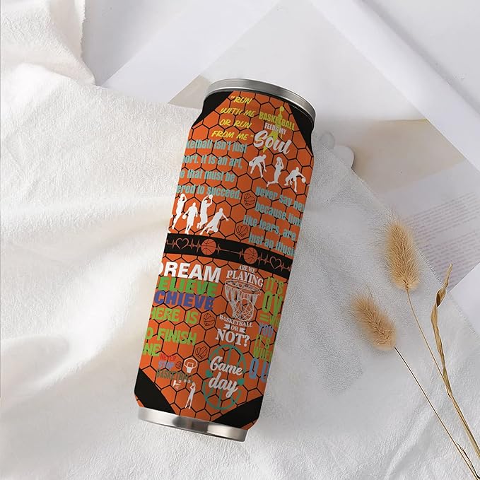 Basketball Tumbler Travel Cup With Lid - Stainless Steel Vacuum Coffee Mug 17 Oz - Basketball Gifts