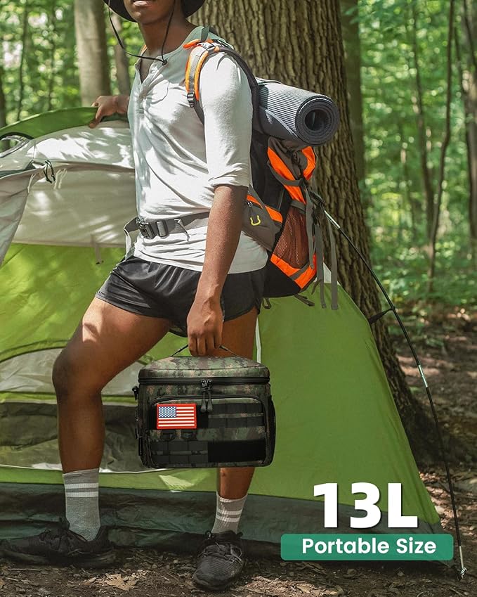 Tactical Lunch Box, 13L Large Insulated Lunch Bag MOLLE Webbing Leakproof Thermal Cooler with Shoulder Strap Lunch Pail for Adult Men Women Office Work Camping Picnic Travel Acu Camo