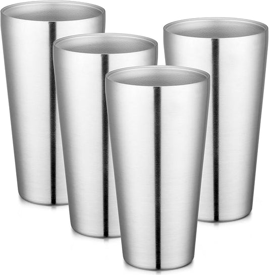 Beasea Stainless Steel Cups 19 oz, 4 Pack Large 18.6oz 550ml Stainless Steel Water Drinking Tumbler Stackable Double Wall Insulated Metal Pint Glasses Tin Cups for Home Party Camping