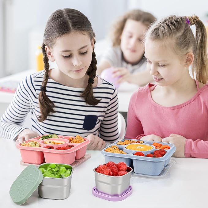 Caperci 4-Pack Stainless Steel Snack Containers with Silicone Lids - 4.7oz Reusable Small Food Containers for Snacks Condiments, Salad Dressing Container, Leak-Proof, BPA-Free