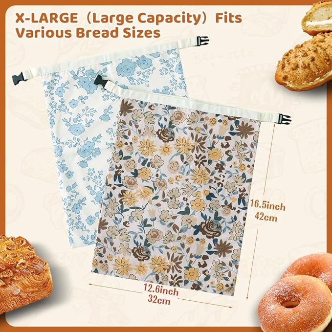 Bread Bags for Homemade bread,2 Pack Sourdough Bread Bags,Beeswax Bread Bags for Bourdough,Reusable Bread Storage