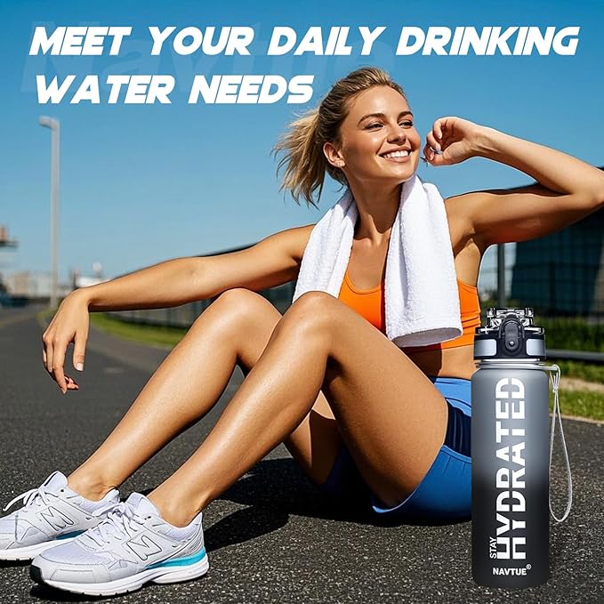 Water Bottle, 16oz Sports Water Bottles with Time Marker Wide Mouth, Motivational and Leakproof Drink Bottle, BPA Free Tritan with Carry Strap for Gym Fitness Outdoor(Direct Drink 1 Bottle)