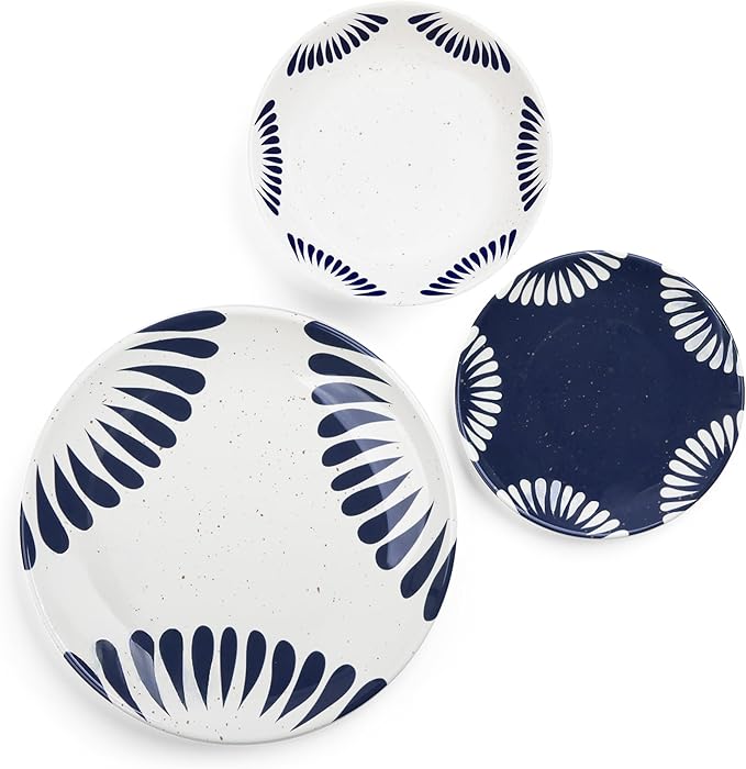 Larder & Vine 12-Piece Melamine Dinnerware Set: Durable, Lightweight, Break-Resistant Plates & Bowls – Stylish, Non-Toxic, Dishwasher Safe – Ideal for Everyday Use, Indoor & Outdoor Dining – Nautical