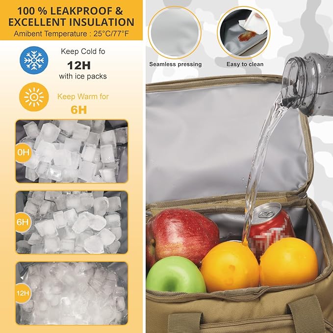 Tactical Backpack Cooler,Lunch Backpack for Men Adults Work with Handle，Soft Cooler Backpack Insulated Waterproof Leak Proof