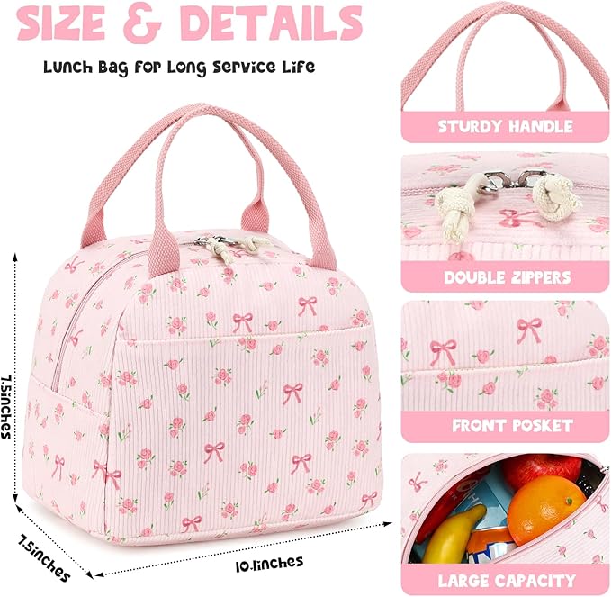 Bluboon Lunch Bag for Women Men Cute Corduroy Lunch Tote Bags Reusable Insulated Lunch Box Large Capacity Reusable Insulated Cooler for Work Picnic or Travel