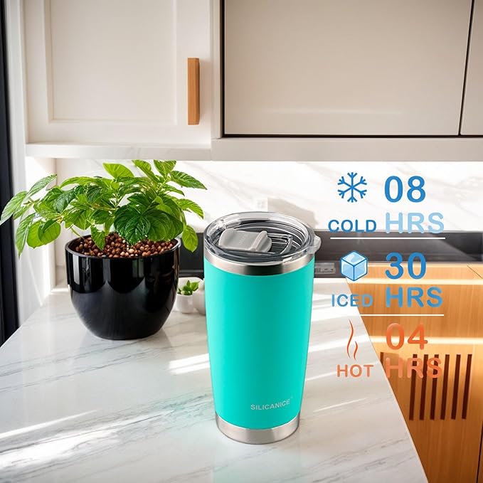 Tropical Teal 20oz Stainless Steel Insulated Tumblers with Lid,Spill Proof,Dishwasher Safe,Colorless & Odorless Thermal Hot & Cold Coffee Cup,Swig Water Bottle & Smoothies Travel Mugs,Mother,Green,Tea