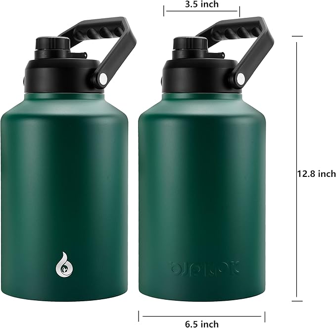 BJPKPK One Gallon(128 oz) Insulated Water Bottle, Dishwasher Safe Stainless Steel Thermo, BPA Free Jug with Ergonomic Handle & Anti-slip Bottom, Large Water Bottle, Army Green