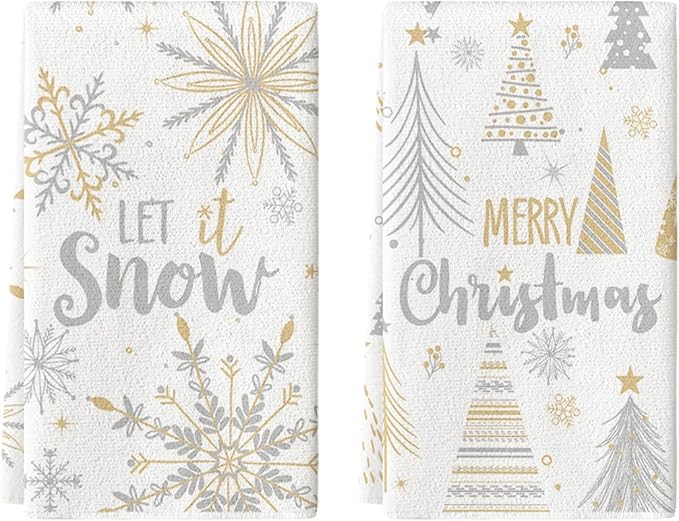 Artoid Mode Snowflake Xmas Trees Merry Christmas Kitchen Towels Dish Towels, 18x26 Inch Farmhouse Holiday Winter Decoration Cleaning Set of 2