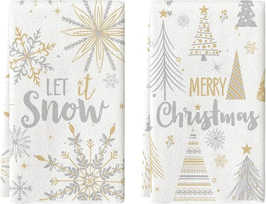 Artoid Mode Snowflake Xmas Trees Merry Christmas Kitchen Towels Dish Towels, 18x26 Inch Farmhouse Holiday Winter Decoration Cleaning Set of 2