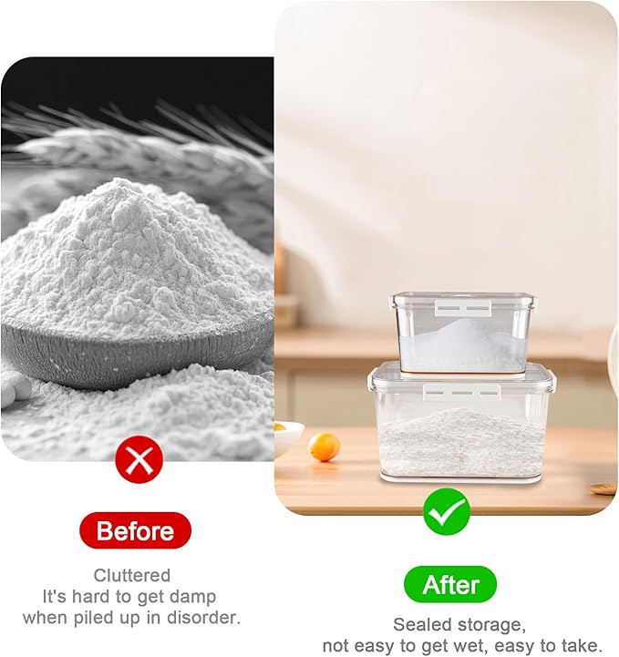 Airtight Flour Sugar Storage Containers 2 Set,Large Capacity Sugar and Flour Containers with Time Recording&Draining Basket,Food Storage Container for Rice,Cereal,Canister Set for the Kitchen,Pantry