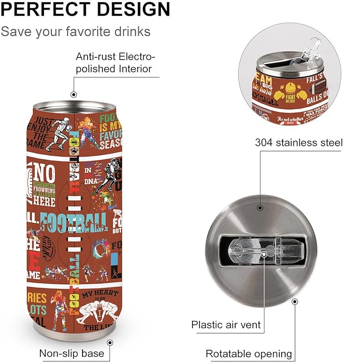 Football Tumbler Cup With Lid - Travel Mug, Birthday Gift for Football Lovers - Stainless Steel Vacuum Coffee Cup for Women Men, 17 Oz