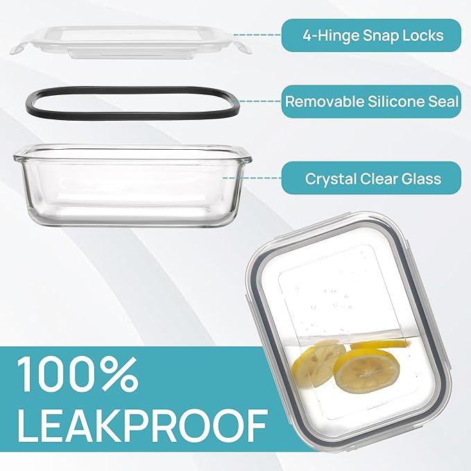 Vtopmart Glass Storage Containers with Lids, Meal Prep Food Container Sets, Lunch Box with Snap Airtight Lid for Microwave, Oven, Freezer and Dishwasher (10pack 35oz)