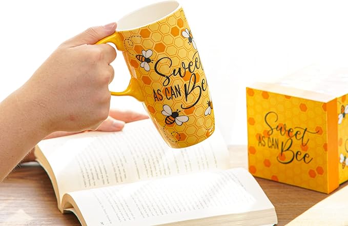 Topadorn Ceramic Mugs Porcelain Latte Tea Cup Coffee Mug with Gift Box,17oz.Sweet as Can Bee