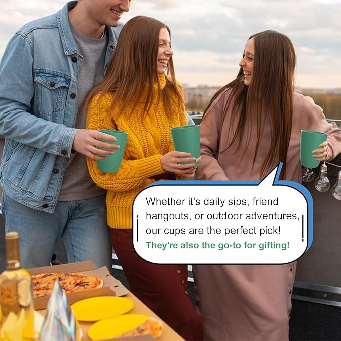 Plastic Cups Reusable 8 PCS Wheat Straw Cups a Good Alternative Drinking Glasses Cup Plastic Glasses Cups Unbreakable Cup Reusable Dishwasher Safe Cups Microwave Safe Cups with Green Color (12 OZ)