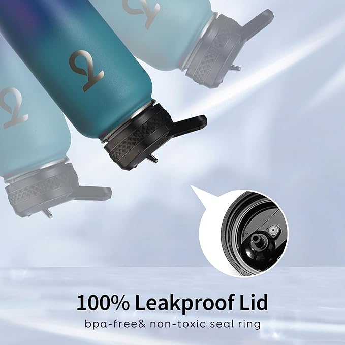 Trebo 32 oz Water Bottle Insulated with Paracord Handle and Straw, Vacuum Double Wall Stainless Steel Water Jug Keep Cold 48 Hours, Water Flask with 3 Lids for Men women Sports Travel gift, Cyan Blue