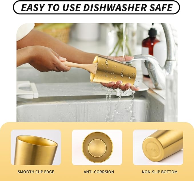 6 Pack 12 oz Stainless Steel Insulated Cup, Double Wall Vacuum Small Metal Cup, Reusable Camping Cups Unbreakable Indoor Outdoor for Party, Home, Office, BBQ, Gold