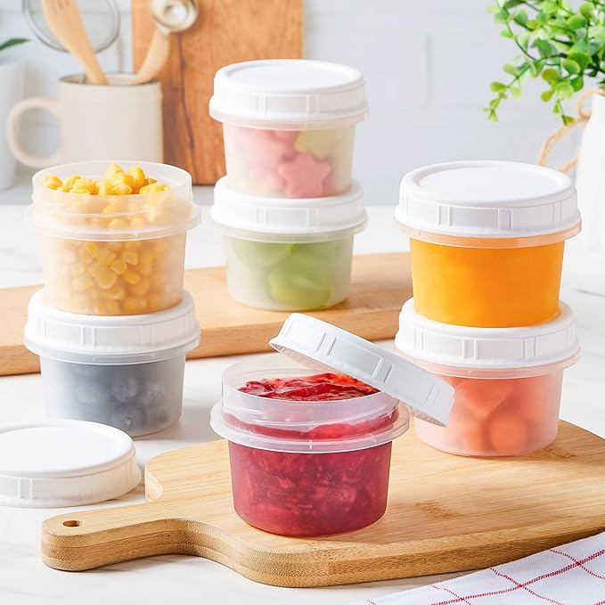 TUZAZO 4 Oz Small Freezer Containers with Lids 12-Count BPA Free Small Plastic Food Storage Containers for Snack, Sauce, Jam and Puree, Reusable Plastic Ice Cream Containers