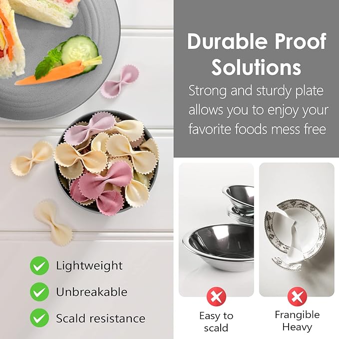 Teivio 32-Piece with Flatware Kitchen Plastic Wheat Straw Dinnerware Sets, Service for 8, Dinner Plates, Dessert Plate, Cereal Bowls, Cups, Unbreakable Plastic Outdoor Camping Dishes, Grey