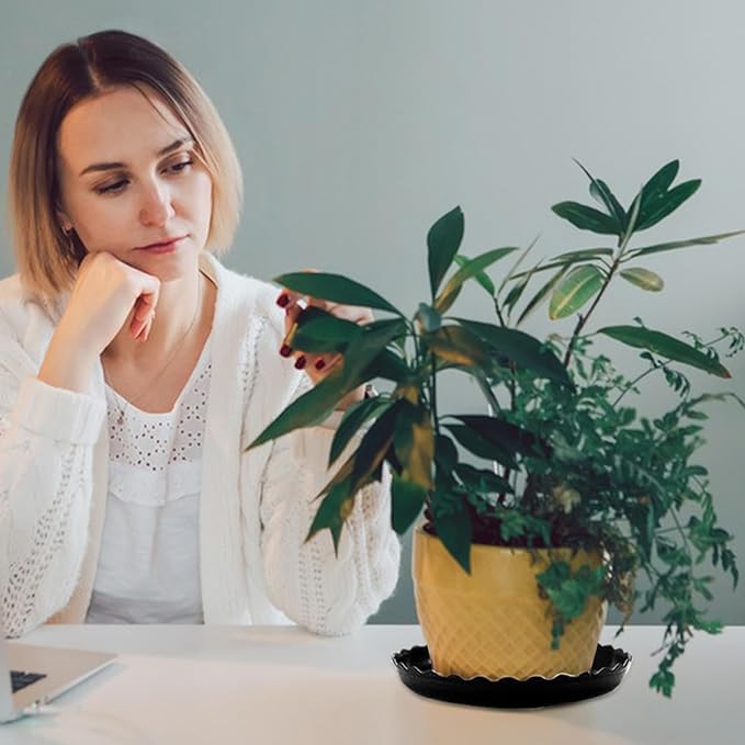 15 Pcs Plant Saucer Set, 6, 8, 10 Inch Plastic Pot Trays, Flower Planter Saucers, Drip Trays for Indoor/Outdoor, Sturdy Plant Plate Water Catcher (Black)