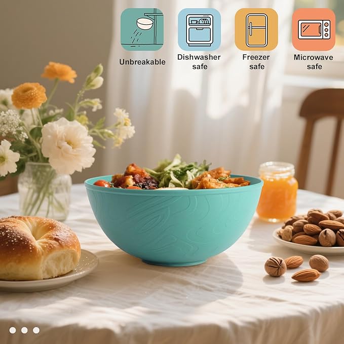 Wrova Wheat Straw Bowls for Kitchen set of 6,Anit-Scald Thick Soup Bowls 40oz,Microwave and Dishwasher Safe Bowl set easy to clean. Green