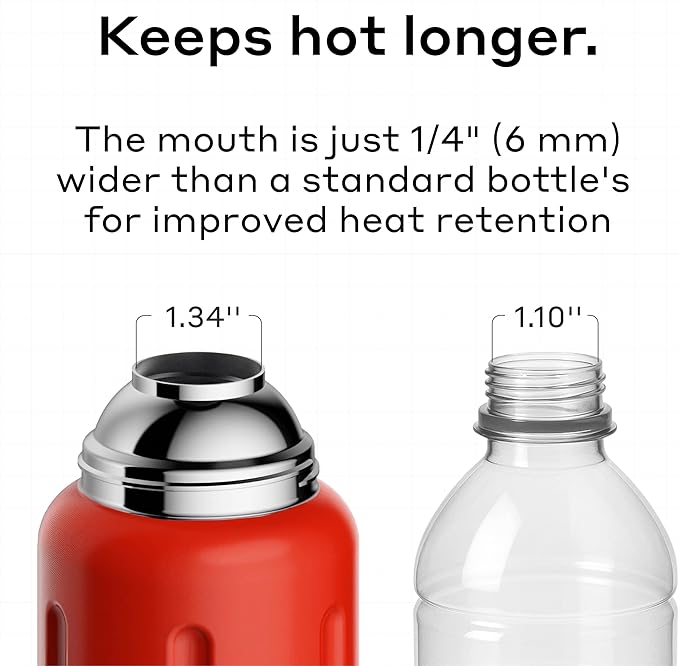 BOBBER 26 oz Stainless Steel Heavy Duty Thermos for Hot and Cold Drinks – Dishwasher Safe Insulated Water Bottle with Cup Lid – Keeps Hot for 36 Hours – Leak-Proof Rugged Thermos with Screw Lid (Red)