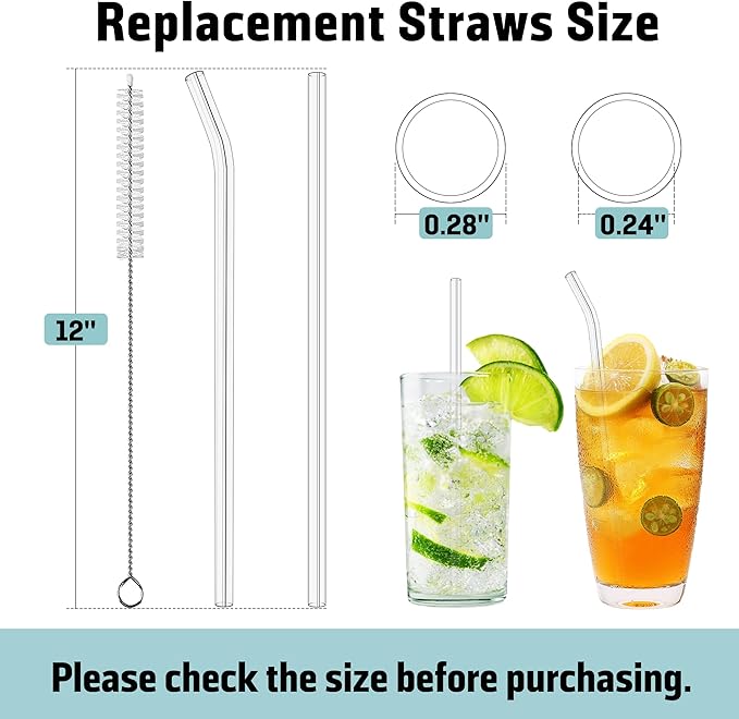 PROOCI 12" Reusable Straws for Stanley/Yeti 30oz-40oz Cup Tumbler, 10-Pack Long Plastic Straws with Cleaning Brush, Clear Bend Replacement Straw for Drinking Smoothie, Milkshake | Food Grade Tritan