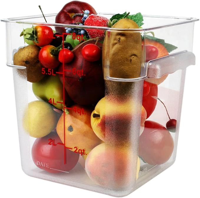 Tiger Chef 4 Pack Food Storage Container with Red Lid Commercial Grade in 8.0 Qt - Square, Clear, Polycarbonate