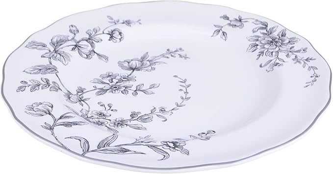 222 Fifth 12-Piece Porcelain Dinnerware Set for 4, White & Black Plates and Bowls Set, Glossy Ceramic Dish Set with Delicate Floral Design, Elegant Kitchen Dishes, Microwave & Dishwasher Safe, Bellamy
