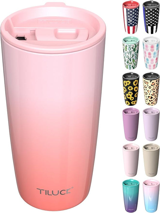 TILUCK 20 oz Tumbler with Leak-Proof Lid, Vacuum Insulated Stainless Steel Coffee Mug, Double-Walled Travel Tumbler for Hot and Cold Drinks(GradientRed, 20oz)