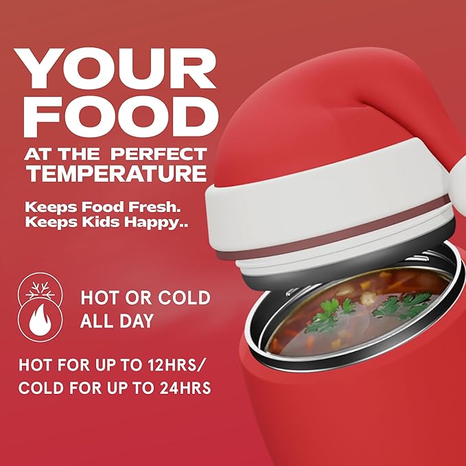 Bestie Foodie Kids Insulated Food Jar – Cute Character Lunch Container for Children, BPA-Free Stainless Steel, Leakproof & Vacuum Sealed, Keeps Food Hot or Cold, Easy to Clean, 16oz