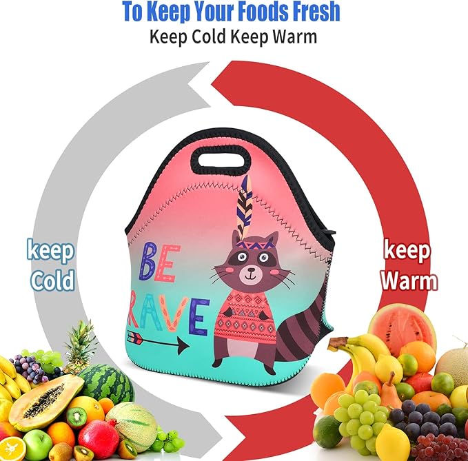 Violet Mist Womens Cute Reusable Neoprene Lunch Bag Insulated Lunch Box Thermal Fox lunchboxes Bags Waterproof funAnimal Food Handbags Meal Prep Lunchbags Travel Work Gift for Women Men Adult