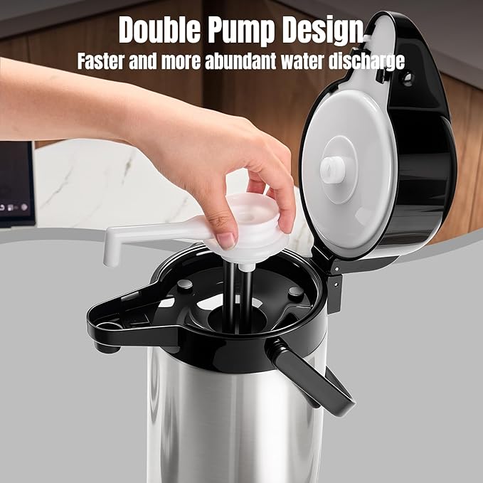 Upgraded Airpot Coffee Carafe with Double Pump - 84oz/2.5L Coffee Carafe for Keeping Hot, Beverage Dispenser for Hot/Cold Beverage, Stainless Steel Termos Para Cafe for Parties