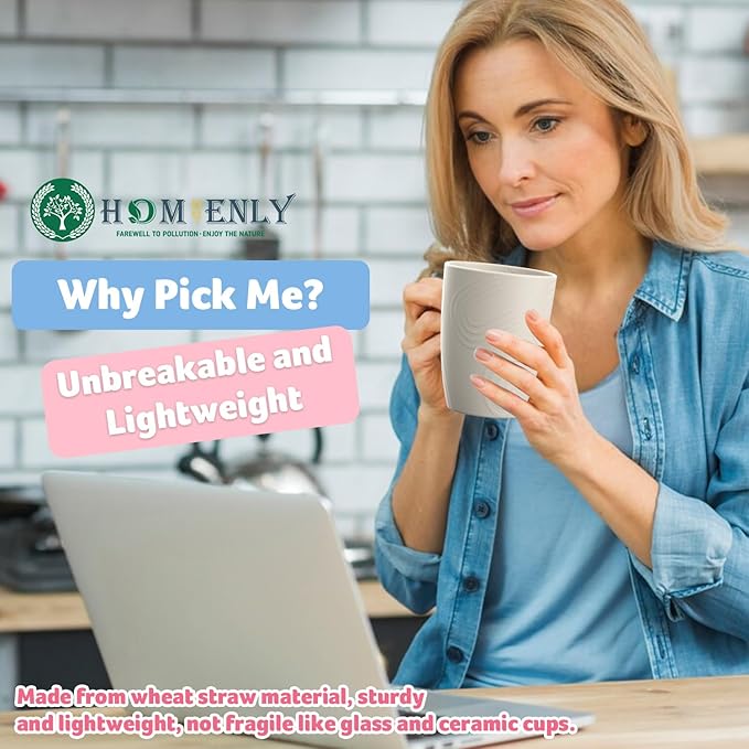 Homienly Wheat Straw Cups 8 PCS Plastic Cups Unbreakable Drinking Cup Reusable Dishwasher Safe Water Glasses with Beige Colors (12 OZ)