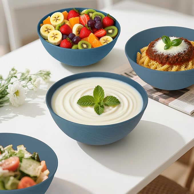 Cereal Bowls 40 OZ Set of 6, Unbreakable Lightweight Bowls Set, Microwave & Dishwasher Safe, Plastic Reusable Cereal Bowls for Soup, Salad, Noodle, Snack, Fruit, Blue