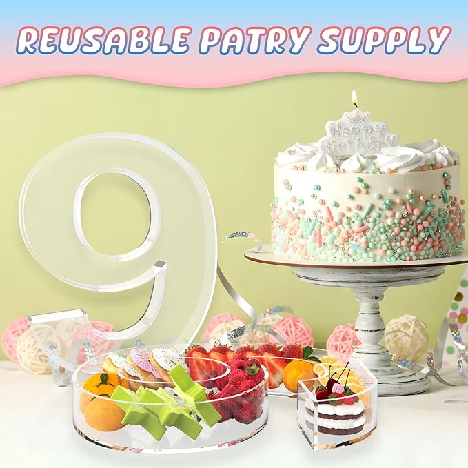 11" Acrylic Number Charcuterie Board Box, Reusable Fillable Number Cake Candy Dish Display Serving Tray for Birthday Anniversary Party Decoration (9)